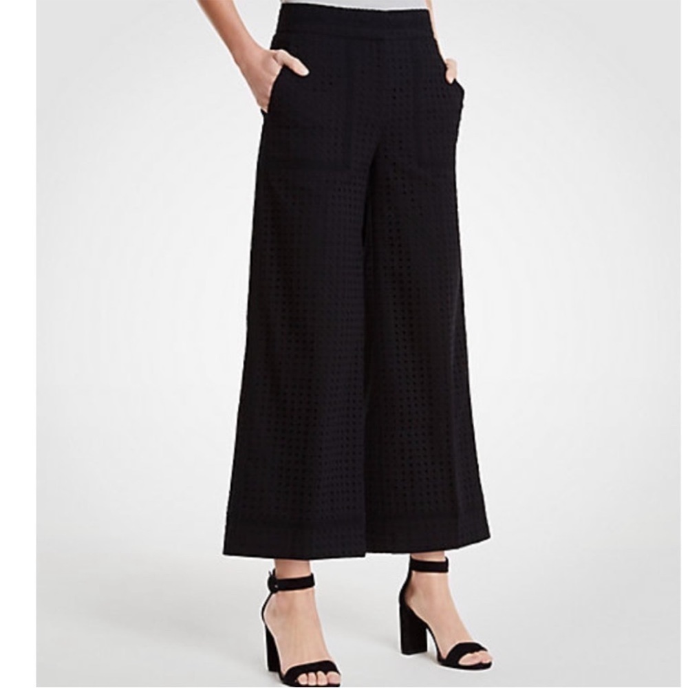 Ann Taylor Black Wide Leg Cropped Eyelet Pants